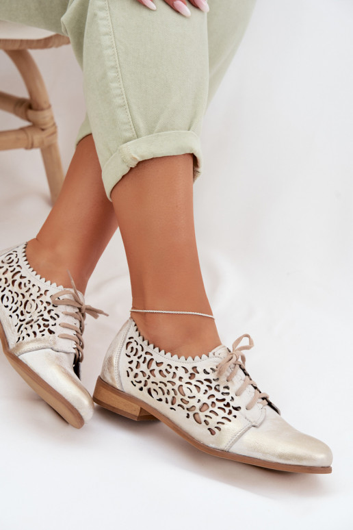 Leer met elementen van opengeInerkt schoenen Dames Zazoo 3195 gouden kleur