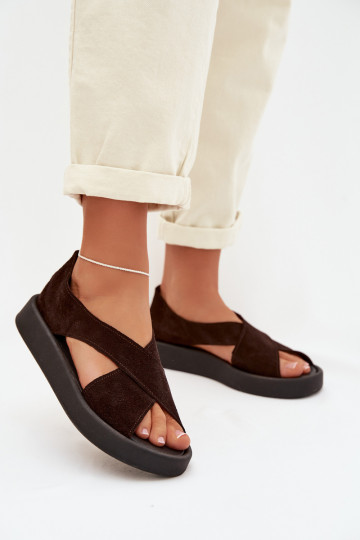 Sandales pour femmes en daim naturel Zazoo 3196 couleur chocolat 2
