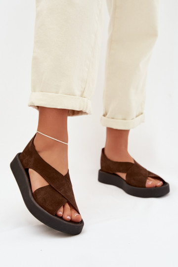 Sandales pour femmes en daim naturel Zazoo 3196 marron