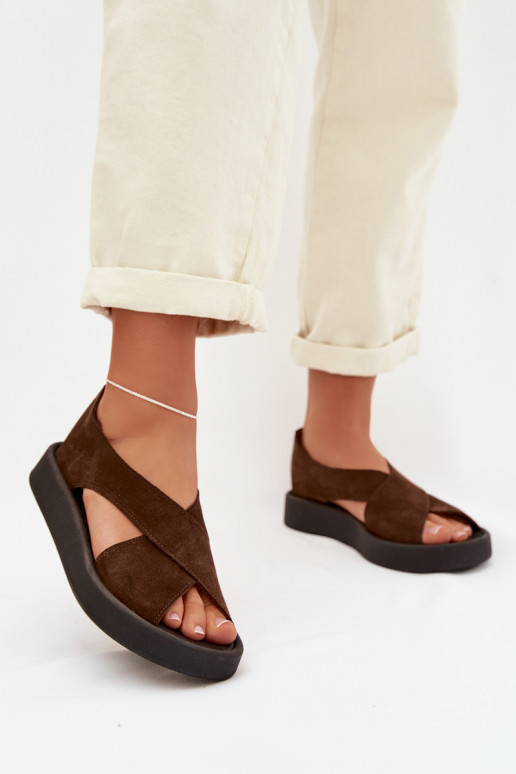 Dames sandalenOpturalnego van suèdeu Zazoo 3196 bruine kleur