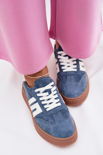 Baskets de sport bleues pour femmes en daim naturel Delyssia