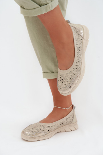 Durchbrochene BallerinasErmöglichtturalnej Skóry Beige Palorette