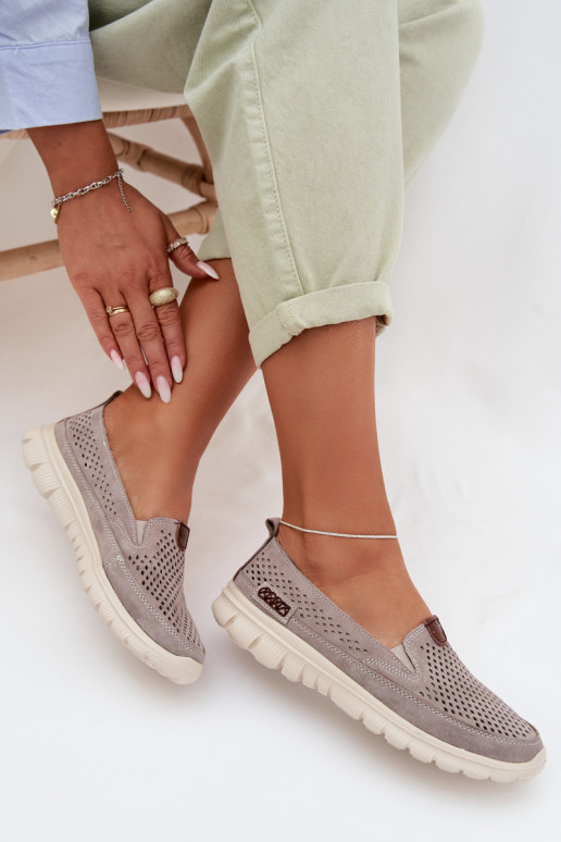 mit durchbrochenen Elementen SchuheErmöglichtturalnego aus INildlederu graue Farbe Ravinette