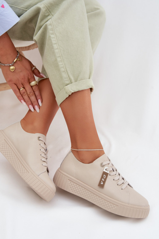 Chaussures modèle baskets FémininActivéturalnej Skóry D&A GR61-5591 beige