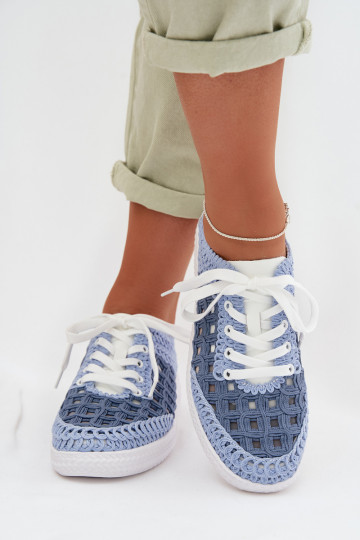 met patronen Leer schoenen Dames D&A GR61-5951 blauIn