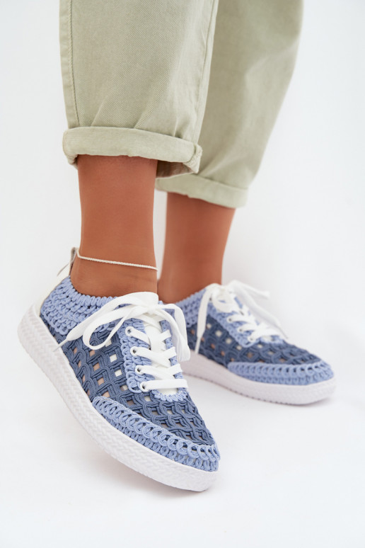 met patronen Leer schoenen Dames D&A GR61-5951 blauIn