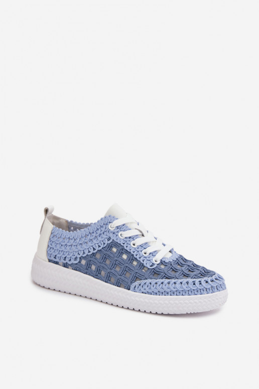 avec des écrits Peau chaussures Féminin D&A GR61-5951 couleur bleue