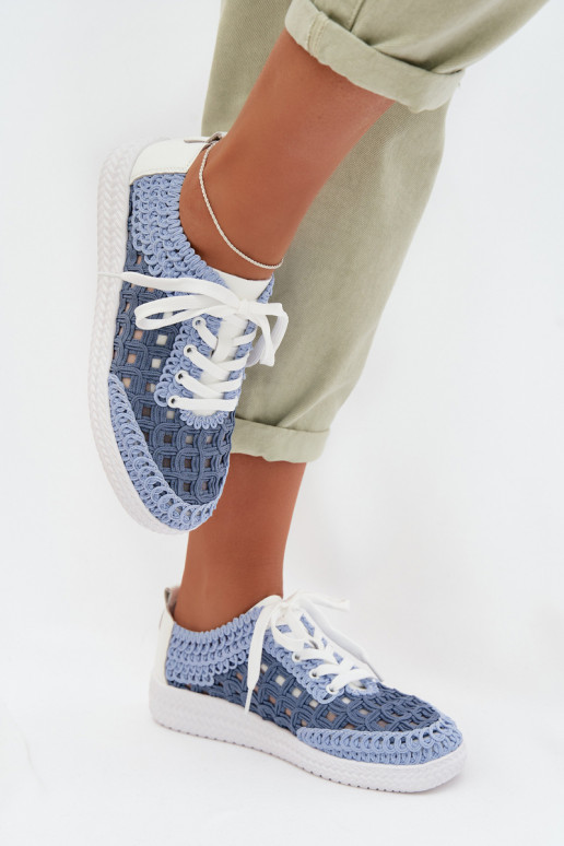 mit Schriften Haut Schuhe Feminin D&A GR61-5951 blaue Farbe