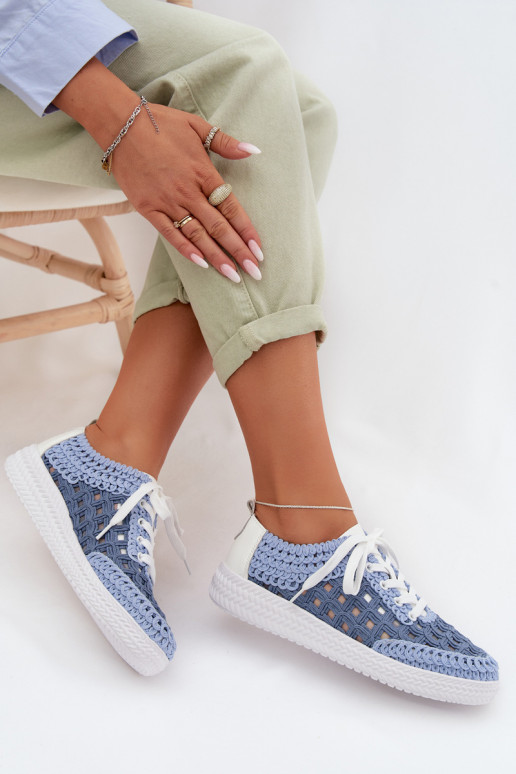 mit Schriften Haut Schuhe Feminin D&A GR61-5951 blaue Farbe