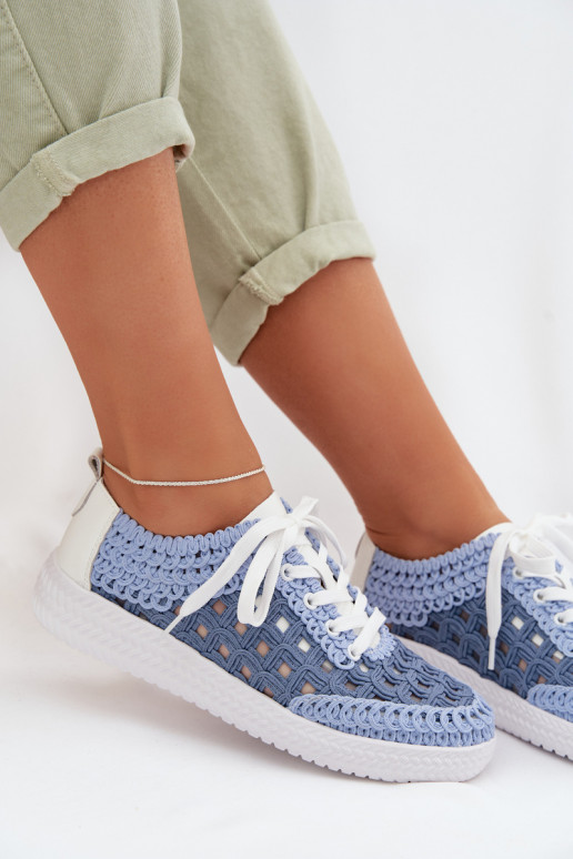 met patronen Leer schoenen Dames D&A GR61-5951 blauIn