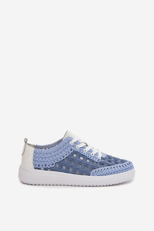 avec des écrits Peau chaussures Féminin D&A GR61-5951 couleur bleue