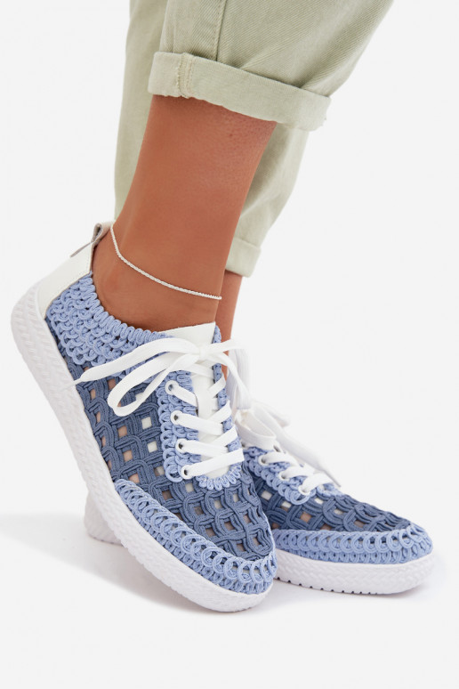 met patronen Leer schoenen Dames D&A GR61-5951 blauIn