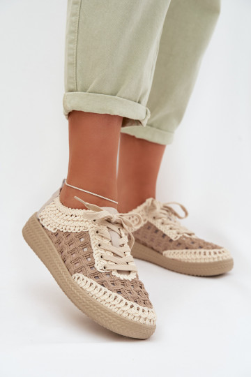 Beige gestreepte dameschoenen van leer D&A GR61-5951