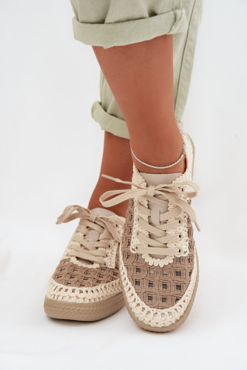 D&A GR61-5951 sandfarbene gemusterte Schuhe für Frauen aus Leder 2