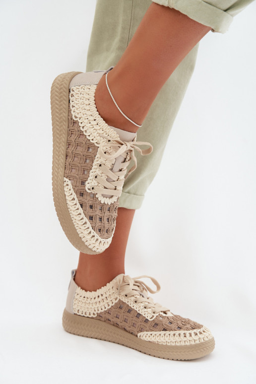 met patronen Leer schoenen Dames D&A GR61-5951 beige