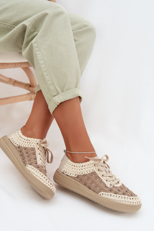 met patronen Leer schoenen Dames D&A GR61-5951 beige