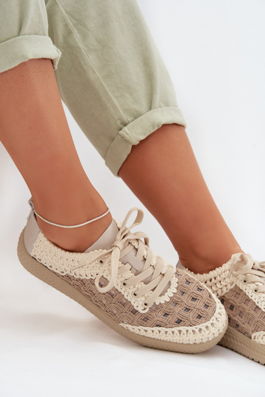 met patronen Leer schoenen Dames D&A GR61-5951 beige