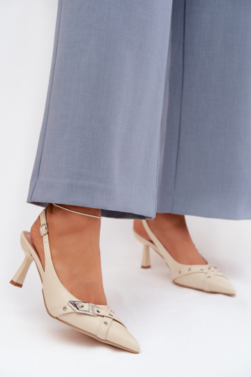 Sandales beiges pour femmes avec talons fins et lanières Parina 2
