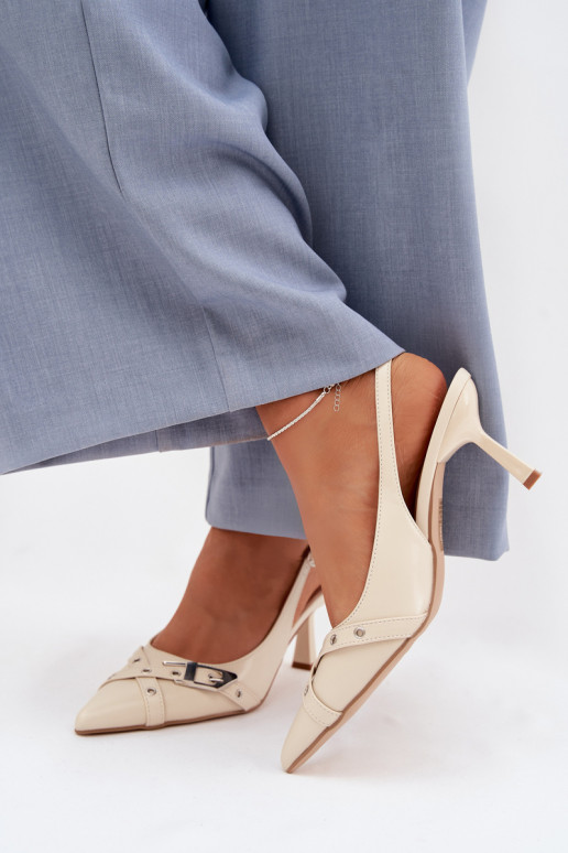 Damensandalen mit dünnen Absätzen mit Streifen I mit Schnallen Beige Parina