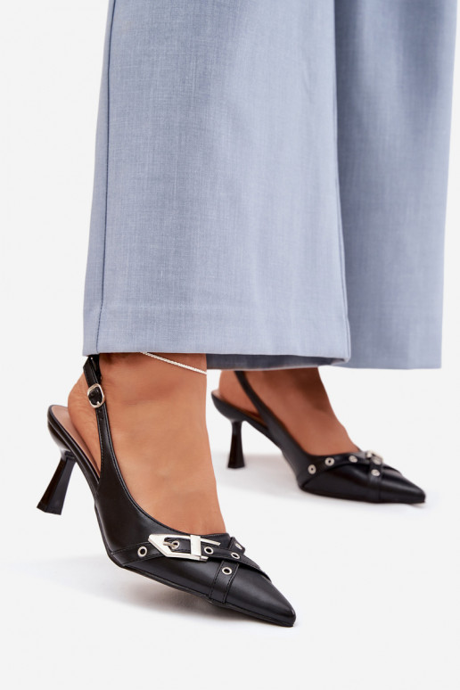 Sandales pour femmes avec des talons fins avec des bandes I avec boucles couleur noire Parina