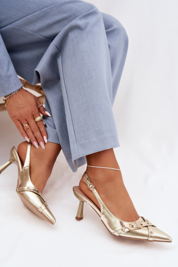 Sandales dorées pour femmes avec talons fins et lanières Parina