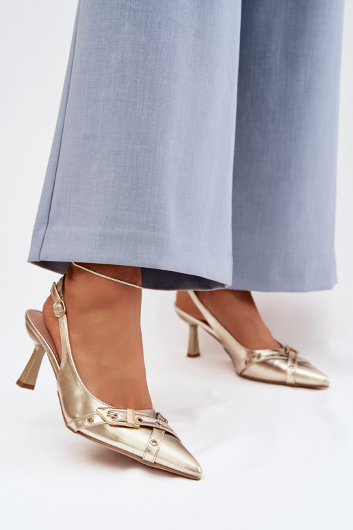 Sandales pour femmes avec des talons fins avec des bandes I avec boucles couleur dorée Parina