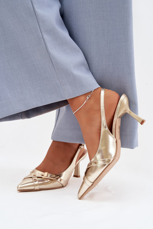 Dames sandalen met dunne hakken Met Strepen I met gespen gouden kleur Parina