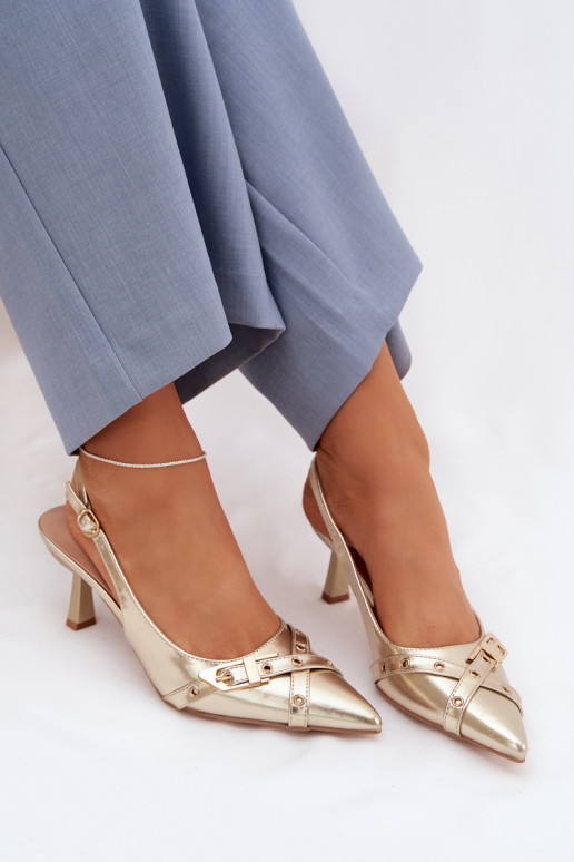 Dames sandalen met dunne hakken Met Strepen I met gespen gouden kleur Parina