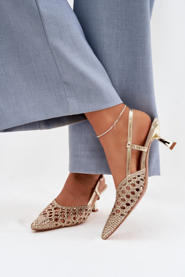 gemusterte Sandalen Feminin mit Absätzen goldene Farbe Selinae 2