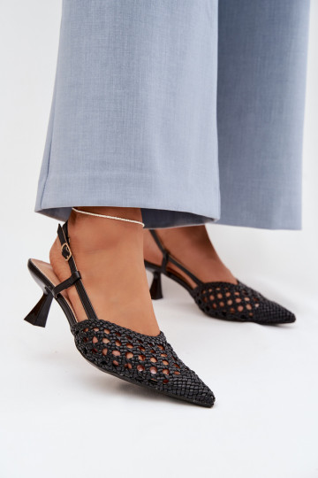 Zwarte gestreepte dames-sandalen met hakken Selinae 2