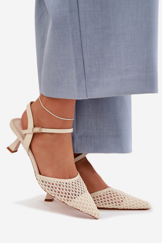 Sandales pour femmes avec des talons avec maille couleur ivoire Brilora