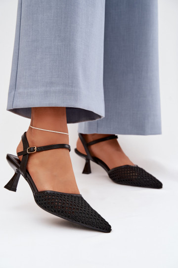 Sandales pour femmes à talons avec résille de couleur noire Brilora