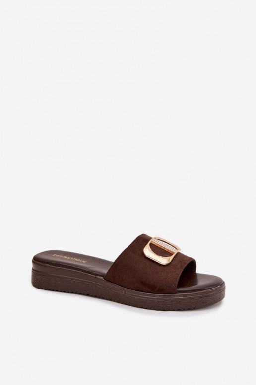 Damespantoffels Ze gouden kleurm Detalem CzekoladoIne Elmera