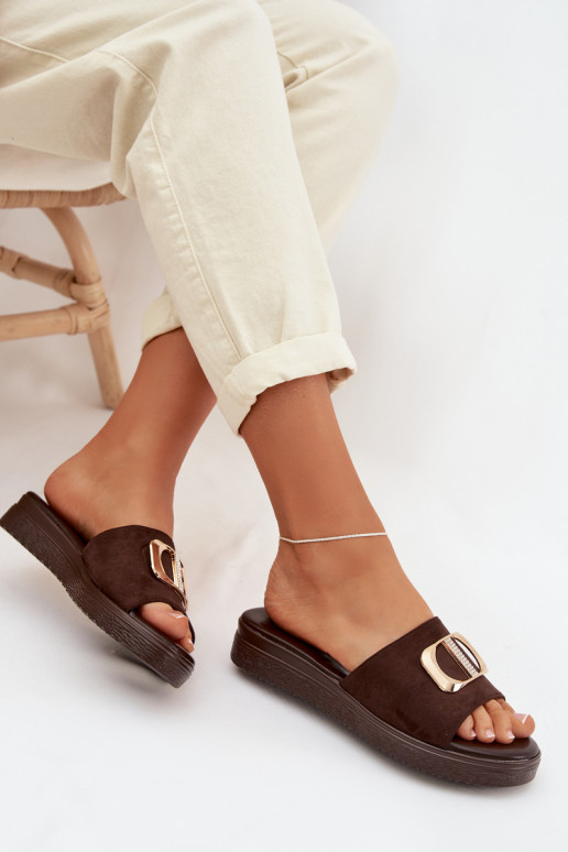 Damespantoffels Ze gouden kleurm Detalem CzekoladoIne Elmera