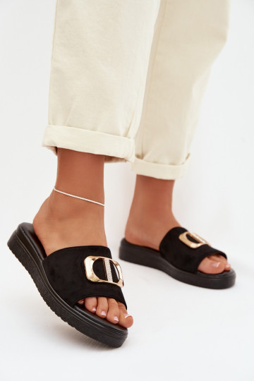 Chaussons pour femmes avec des détails dorés de couleur noire Elmera