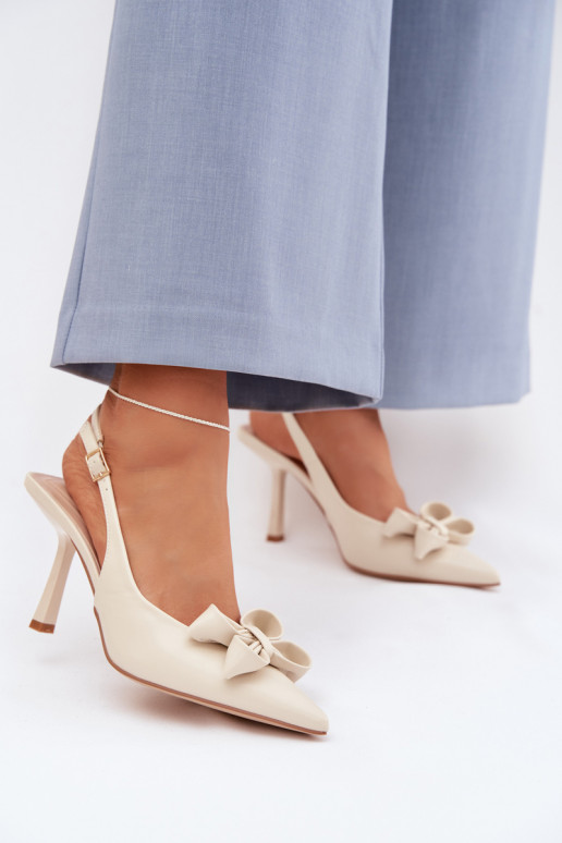 Damensandalen mit dünnen Absätzen mit Bändern Beige Jonera