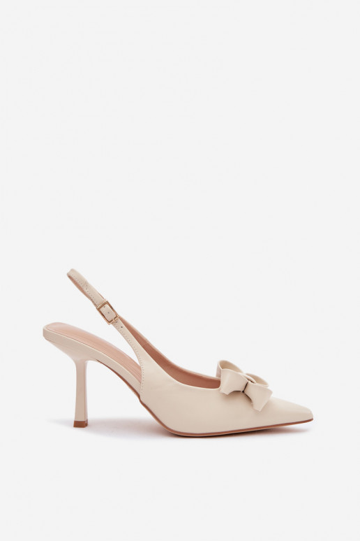 Dames sandalen met dunne hakken met linten beige Jonera