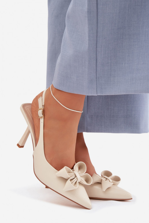 Sandales pour femmes avec des talons fins avec des rubans beige Jonera