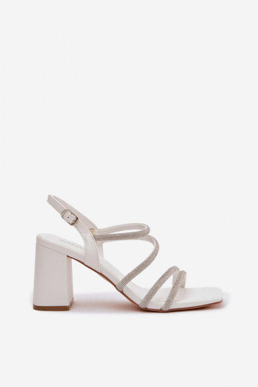 Sandales à talons hauts pour femme avec des bandes Et des zircons couleur blanche Brelia