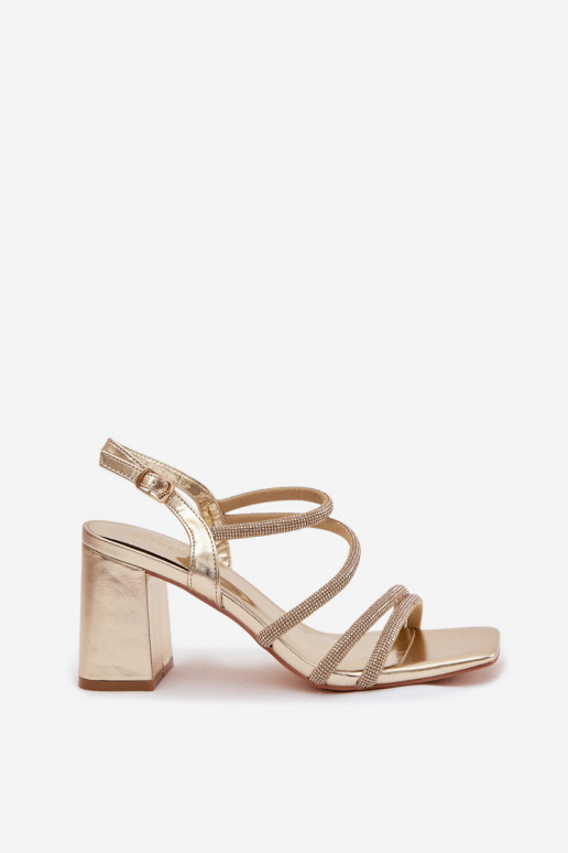 Damen-Sandalen mit hohen Absätzen mit Streifen Und Zirkone goldene Farbe Brelia