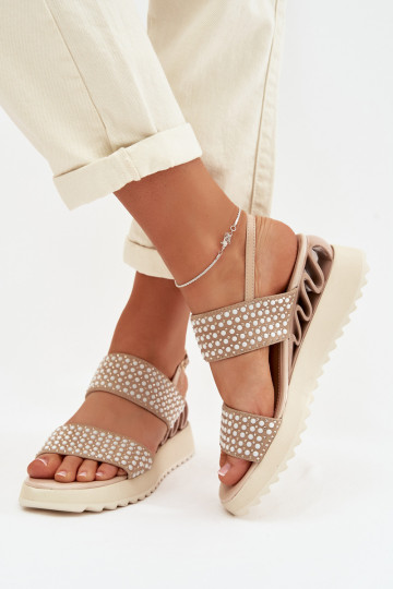 Sandales en cuir suédé avec décoration D&A CR61-3067 de couleur sable 2