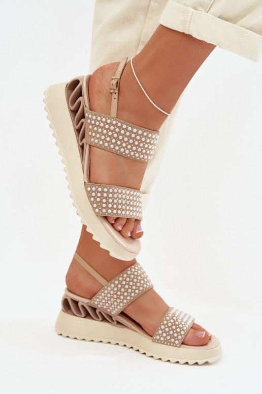 Haut INildledersandalen Mit Dekoration D&A CR61-3067 Beige