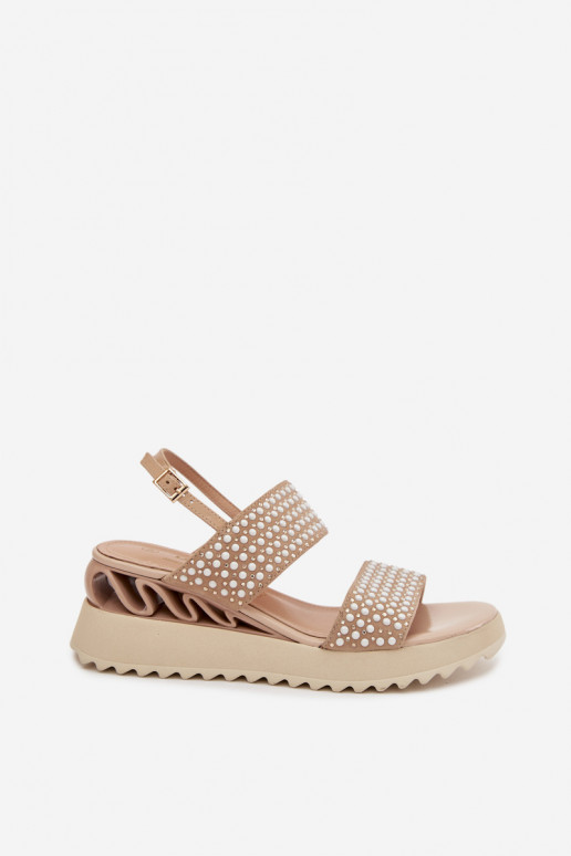 Peau Sandales en daim Avec décoration D&A CR61-3067 beige