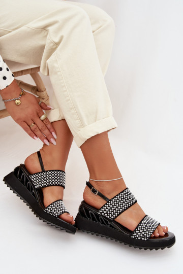 Sandales en cuir suédé avec décoration D&A CR61-3067 de couleur noire