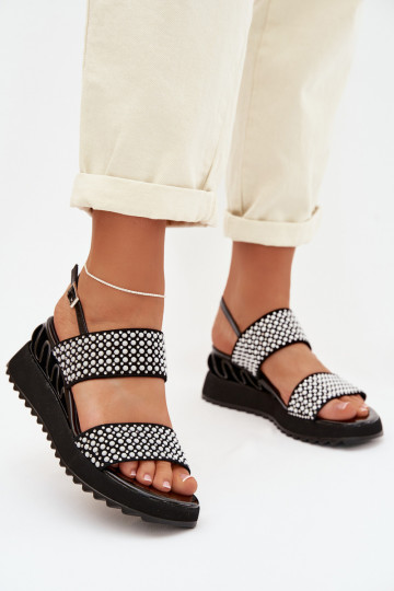 Sandales en cuir suédé avec décoration D&A CR61-3067 de couleur noire 2