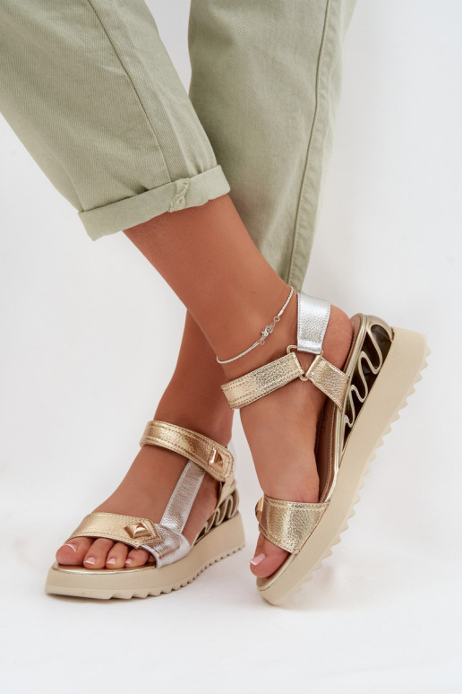 Dames sandalen Dames met platform D&A CR61-3078 gouden kleur