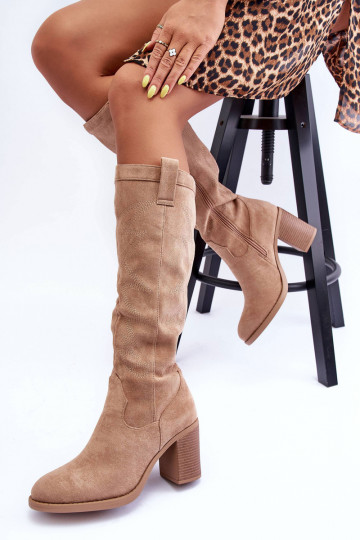 en daim bottes pour femmes avec des talons beige Khabira