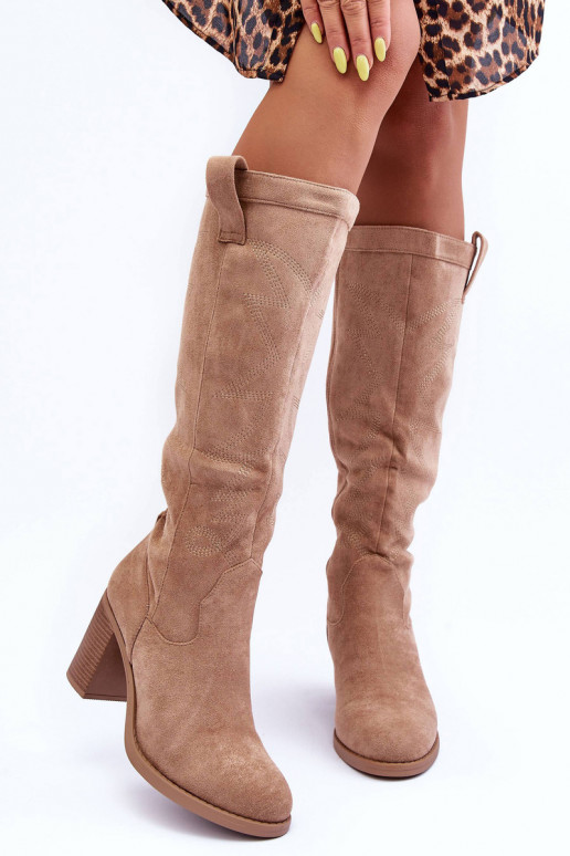 en daim bottes pour femmes avec des talons beige Khabira