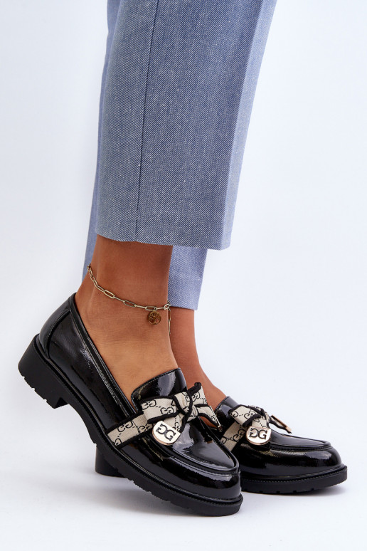 avec effet vernis Féminin chaussures Mocassins S.Barski HY330A couleur noire