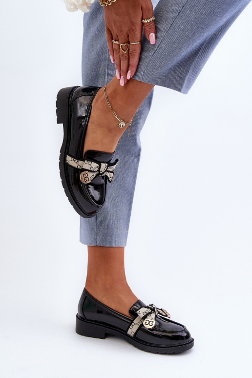 avec effet vernis Féminin chaussures Mocassins S.Barski HY330A couleur noire